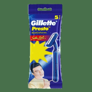 Gillette Presto Sata Sat Disposable Razor - Twin Blades, Long Handle, For Smooth Shaving, 5 Pcs