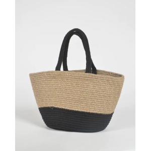 Black Beige Jute Tote Bag