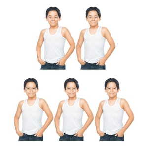 Dixcy Scott Clasz Cotton White Sleeveless Vests for Kids/Boys - Pack of 5 - None