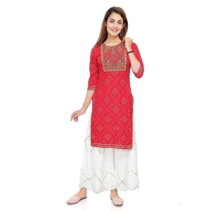 Monica Fashion Women's Rayon Embroidered Straight Kurti with Sharara Set