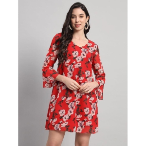 Curvydrobe Georgette Printed Mini Womens A-line Dress - Red ( Pack of 1 ) - None