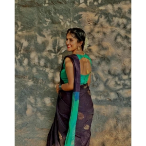 Fancy Navy Blue Color Banarasi Silk Saree