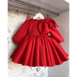 Cutedoll Red Silk Full-Sleeve Kids Party Frock Dress-3-6 Month