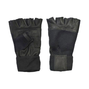 Venom Black Synthetic Leather Finger Cut Design Gym Gloves With Attach Wrist Band ( One Size ) - One Size