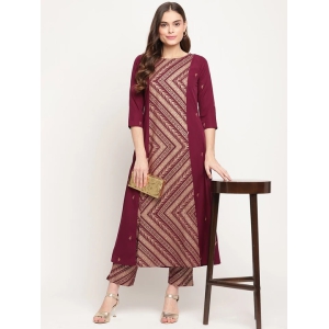 Women Burgundy Ethnic Motifs Printed Panelled Kurta with Trousers