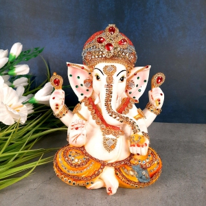 Ganesh Murti | Shri Ganesha Statue - for Diwali & Housewarming Gift | Ganpati Murti - for Puja, Home, Office Desk, Table, Living Room Decor - 9 Inch