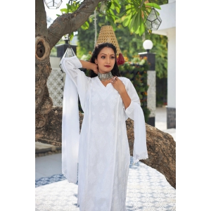 Soft Chanderi 3 pc Kurta set- White-XXL