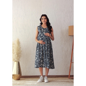 Black Cotton Floral Midi Maternity Dress-XXL