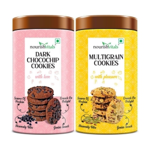 NourishVitals Dark Chocochip Cookies + Multigrain Cookies, Heavenly Bites, Source of Protein, Crunchy Delights, Genius Snack, 120g Each