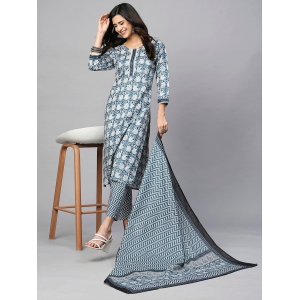 Elegant Grey Blossoms: Printed Kurta Pant Set with Dupatta-XL