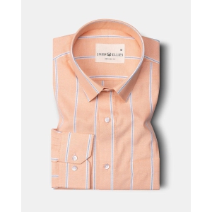 Pastel Peach Orange Oxford Stripe Cotton Men''s Formal Shirt-39 / S