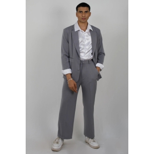 Non crease blazer and solid trousers-Grey / M