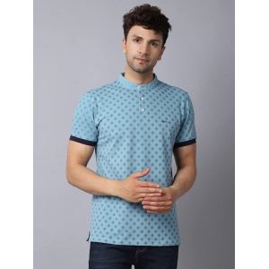 Rodamo  Men Blue Printed Mandarin Collar Slim Fit T-shirt