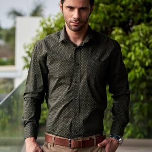 Men Olive Green Classic Formal Shirt.-M