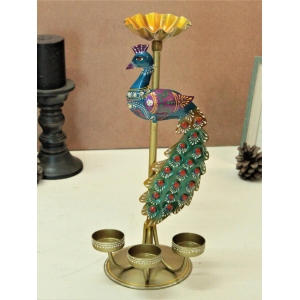 Artisan-Crafted Peacock Tealight Holder: Graceful Illumination for Your Space