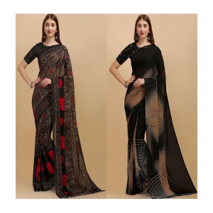 LEELAVATI - Black Georgette Saree With Blouse Piece ( Pack of 2 ) - Black