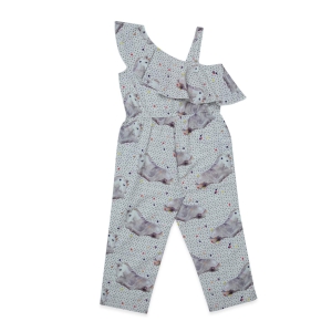 Hoop hippo Girls Sandprint Cotton Linen Jumpsuit-3-4 years