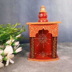 Pooja Mandir for Your Puja Ghar | Wooden Wall Hanging Puja Stand | God Temple For Home Office & Shop With Detachable Gumbad - 10 Inch