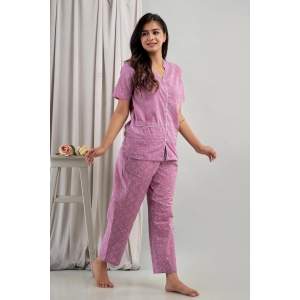 Women Night Suit Set Pink Printed-M