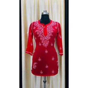 Short Top & Dupatta sets-Red / Fabric