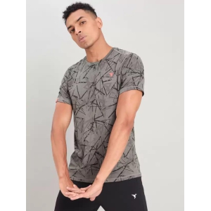 Men Printed Round Neck Polyester Grey T-Shirt