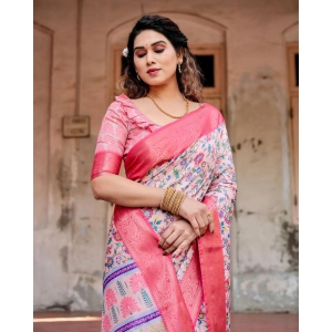 Luxuriant Printed Silk Pink Color Saree