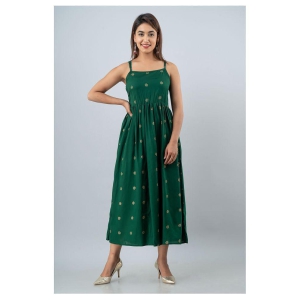 FABRR Rayon Green Fit And Flare Dress - M