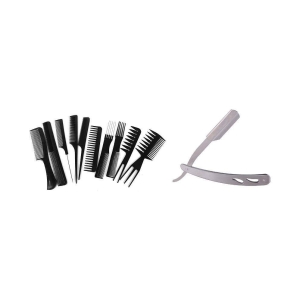 Lenon Professional 10 Pcs Comb With Stainless Steel Salon Razor Pack of 2