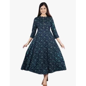 Monica Fashion Women's Rayon Three-Quarter Sleeves Round Neck Anarkali Kurta in Blue Color Latest Kurti Designed for Casual Function wear Comfy and Smooth in Any Occasions