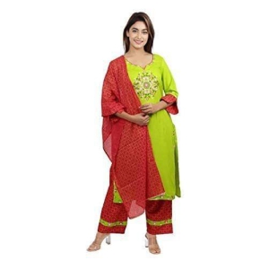 Monika Fashion Women's Rayon Straight Kurti Pant Set With Dupatta (Green)