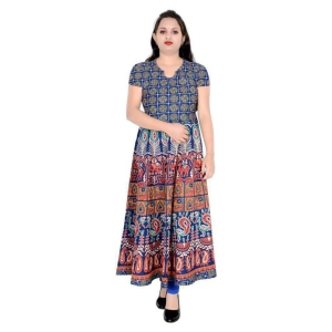 Sttoffa - Blue Cotton Women's Flared Kurti - XXL