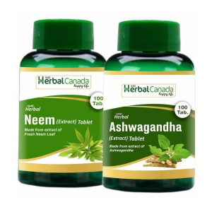 Herbal Canada Neem(100Tab) + Ashwagandha (100Tab) Tablet 200 no.s Pack Of 2
