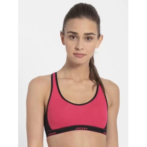 Jockey Women Racer Back Active Bra & Bralette Non Padded Bra -1381-XXL / Ruby & Black