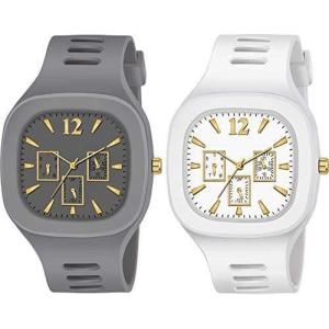 Exelent Silicon Strap Analog Combo Watch- for Men & Boys Gray & White