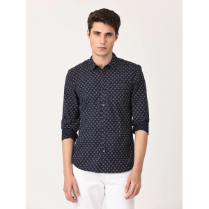 Crosscreek Men Navy Blue Slim Fit Printed Cotton Casual Shirt-M