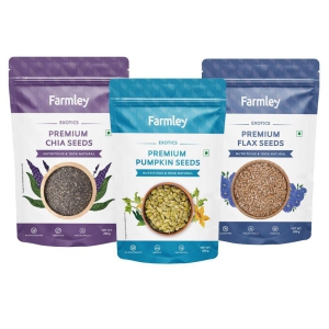 Farmley Premium Seeds Combo 600 gram Pack for Eating | Healthy Breakfast Diet | Chia Seeds 200g | Pumpkin Seeds 200g | Flax Seeds 200g I Total 200g x 3 |