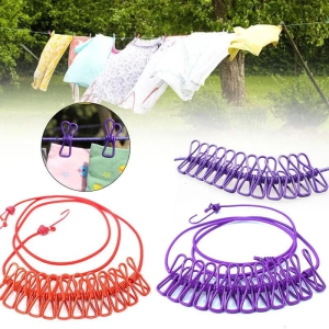 2 Set Combo of Cloth Drying Ropes with Hook, Stretchable Cloth Hanging Rope