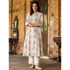 AMIRA'S INDIAN ETHNICWEAR Cotton Flex Printed Front Slit Women's Kurti - Beige ( Pack of 1 ) - None