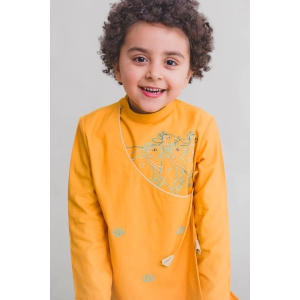 Boy Mustard Yellow Krishna Cow Herd Kurta Dhoti Set 5Y