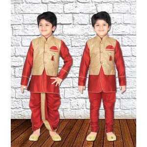 ahhaaaa Kids Indian Ethnic Waistcoat, Kurta, Breaches and Dhoti Pant Set for Baby Boys - None