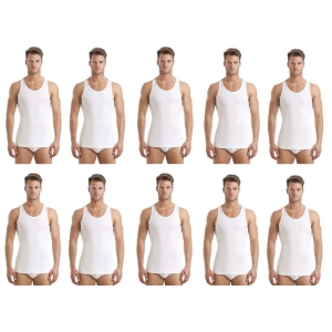 Men's Regular Cotton Sleeveless White Vests (PACK OF 10)