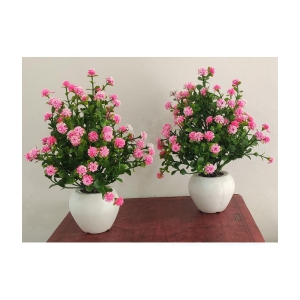 BAARIG Tabletop Bonsai Wild Artificial Plant With Pot (Pink,Set of 2)