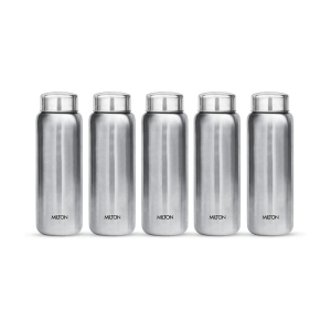 Milton Aqua 750 Stainless Steel Water Bottle, Set of 5, 750 ml Each, Silver | 100% Leak Proof | Office Bottle | Gym Bottle | Home | Kitchen | Hiking | Treking Bottle | Travel Bottle - Silver