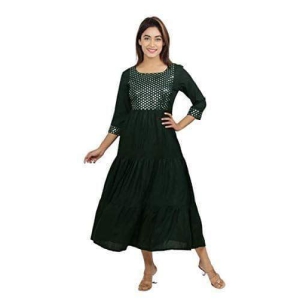 Women's Pure Rayon Embroidered Anarkli Kurta, Anarkali Casual Kurti for Girls (Bottel Green)