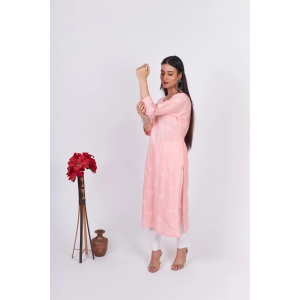 Soft Cotton Chikankari Kurti-Pink-Peach / XXL