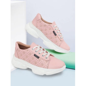 Women Pink Lace Up Casual Trendy Sneakers-5