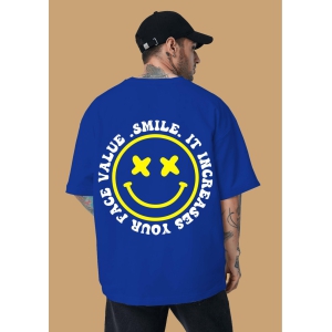 Smiley Printed Blue Oversized T-Shirt By Offmint-L / Blue