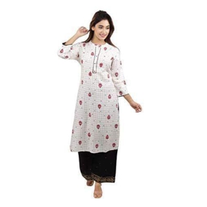 Women's Rayon Hand Work Casual Wear/Ethnic wear/Kurti Palazzo Set Calf Length Kurti Plazo Set for Women (White)