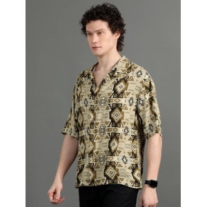 Premium Men Summer Shirt, Oversized Fit, Viscose Rayon, Half Sleeve, Printed-XL / Beige Printed