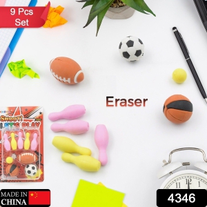 Stationary Kit Fancy & Stylish Colorful Erasers, Mini Eraser Creative Cute Novelty Eraser for Children Different Designs Eraser Set for Return Gift, Birthday Party, School Prize, Football & Icecr